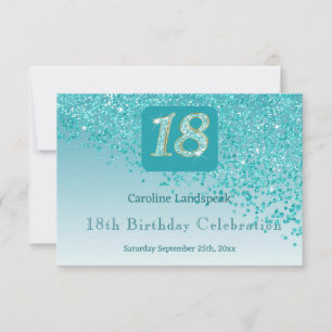 Chic 18 Verjaardag Blauwgroen Blue Glitter RSVP Kaartje