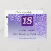 Chic 18 Verjaardag Paarse Glitter RSVP (Voorkant / Achterkant)