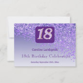 Chic 18 Verjaardag Paarse Glitter RSVP Kaartje (Voorkant)