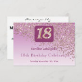 Chic 18 Verjaardag Roos Gouden Glitter RSVP (Voorkant / Achterkant)