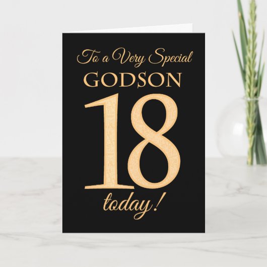 Chic 18e Gold-effect op zwart voor Godson Birthday Kaart (Voorkant)