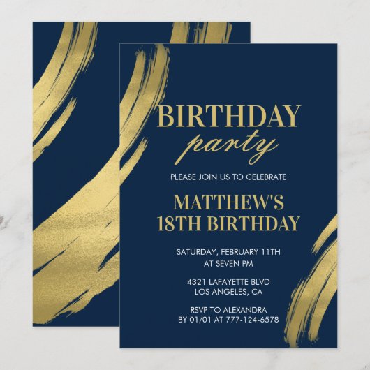 Chic 18e verjaardag uitnodigingen Party boy Navy (Voorkant / Achterkant)