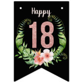 Chic 18th Birthday Roos Gold Glitter Black Floral Vlaggetjes (Derde vlag)