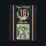 Chic 18th Birthday Roze Glitter Name Photo Fleece<br><div class="desc">Fijne 18de verjaardag Roze Glitter Floral Wreath Fleece Blanket for Horse Lovers. Pas de naam,  de groetberichten en de foto van het verjaardagsmeisje aan.</div>