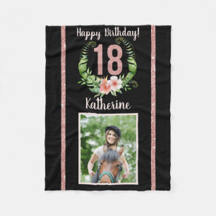 Chic 18th Birthday Roze Glitter Name Photo Fleece Deken