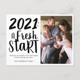 Chic 2021 Een nieuwe start typografie Nieuwjaarsfo Feestdagenkaart