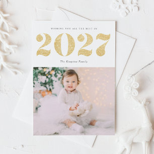 Chic 2022 Gold Glitter Happy Nieuwjaarsfoto Feestdagenkaart