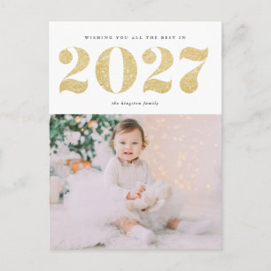 Chic 2022 Gold Glitter Happy Nieuwjaarsfoto Feestdagenkaart