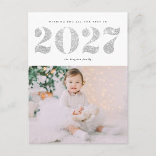 Chic 2022 Silver Glitter Happy Nieuwjaarsfoto Holi Feestdagenkaart