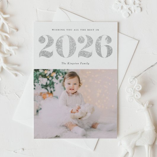 Chic 2022 Silver Glitter Happy Nieuwjaarsfoto Holi Feestdagenkaart