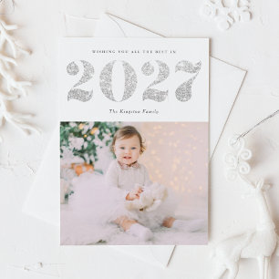 Chic 2022 Silver Glitter Happy Nieuwjaarsfoto Holi Feestdagenkaart