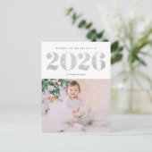 Chic 2022 Silver Glitter Happy Nieuwjaarsfoto Holi Feestdagenkaart (Staand voorkant)