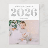 Chic 2022 Silver Glitter Happy Nieuwjaarsfoto Holi Feestdagenkaart (Voorkant)