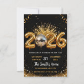 Chic 2026 New Year' Eve Party Gold Glitter Black Kaart (Voorkant)