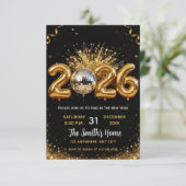 Chic 2026 New Year' Eve Party Gold Glitter Black Kaart (Staand voorkant)