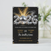 Chic 2026 New Year' Eve Party Gold Glitter Black  Kaart (Staand voorkant)