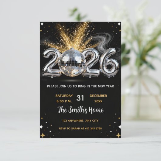 Chic 2026 New Year' Eve Party Gold Glitter Black  Kaart (Staand voorkant)