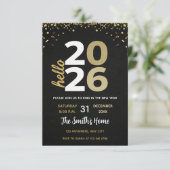 Chic 2026 New Year' Eve Party Gold Glitter Black Kaart (Staand voorkant)