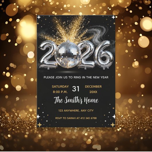 Chic 2026 New Year' Eve Party Gold Glitter Black  Kaart