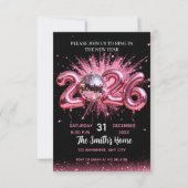 Chic 2026 New Year' Eve Party Pink Glitter Black  Kaart (Voorkant)