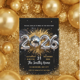 Chic 2026 Nieuwjaarsfeest Goud Glitters Zwart Kaart