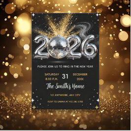 Chic 2026 Oud en Nieuw Feest Goud Glitters Zwart Kaart
