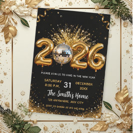 Chic 2026 Oud en Nieuw-feest Goud Glitters Zwart Kaart