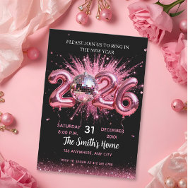 Chic 2026 Oud en Nieuw-feest Roze Glitters Zwart Kaart