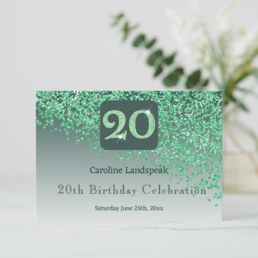 Chic 20 Birthday Green Glitter RSVP (Staand voorkant)