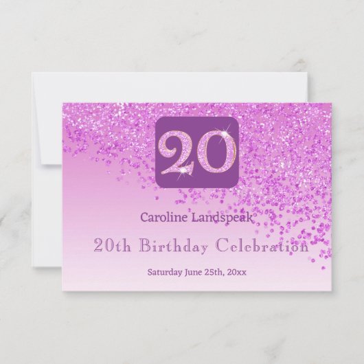 Chic 20 Birthday Pink Glitter RSVP (Voorkant)