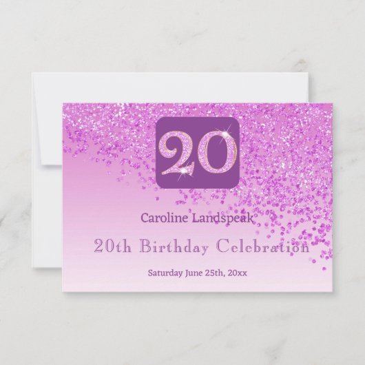 Chic 20 Birthday Pink Glitter RSVP Kaartje (Voorkant)