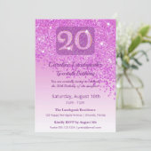 Chic 20e Verjaardag Roze Glitters Kaart (Staand voorkant)