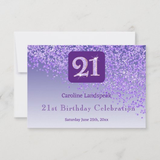 Chic 21 Birthday Purple Glitter RSVP (Voorkant)