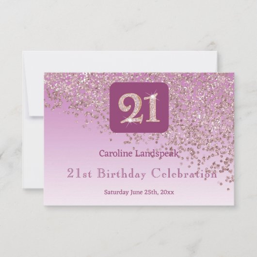 Chic 21 Birthday Rose Gold Glitter RSVP (Voorkant)