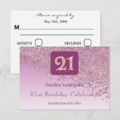 Chic 21 Birthday Rose Gold Glitter RSVP Kaartje (Voorkant / Achterkant)