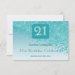Chic 21 Birthday Teal Blue Glitter RSVP Kaartje