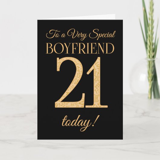 Chic 21e Gold-effect op Black Boyfriend Birthday Kaart (Voorkant)