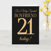 Chic 21e Gold-effect op Black Boyfriend Birthday Kaart (Gele Bloem)