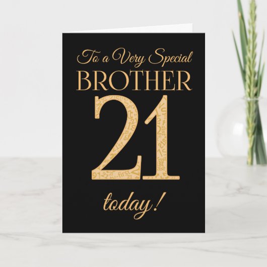 Chic 21e Gold-effect op Black, Brother Birthday Kaart (Voorkant)