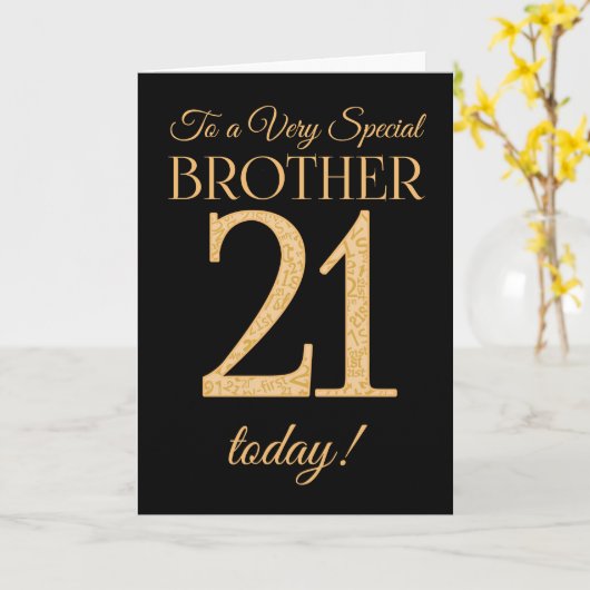 Chic 21e Gold-effect op Black, Brother Birthday Kaart (Gele Bloem)