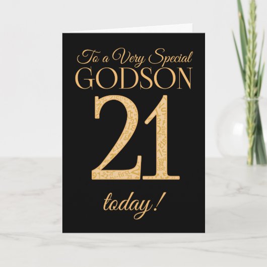 Chic 21e Gold-effect op Black, Godson Verjaardag Kaart (Voorkant)