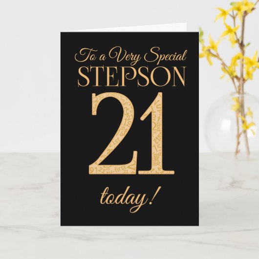 Chic 21e Gold-effect op Black, Stepson Verjaardag Kaart (Gele Bloem)