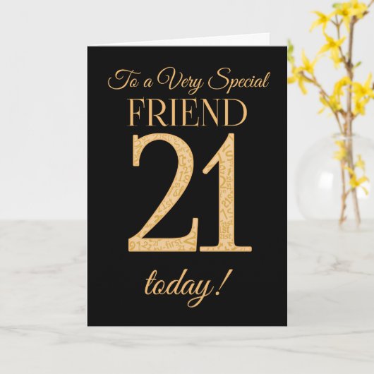 Chic 21e Gold-effect op zwart, Vriendelijke Verjaa Kaart (Gele Bloem)