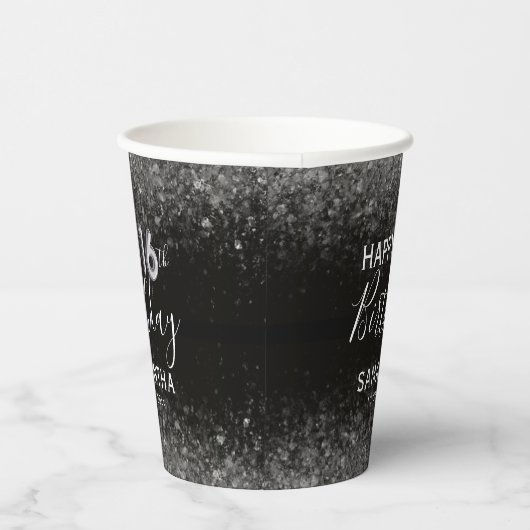 Chic 21e Verjaardag Zwart en Roos Gouden Glitter P Papieren Bekers (Rechts)