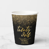 Chic 21st Birthday Black en Gold Glitter Papieren Bekers (Achterkant)