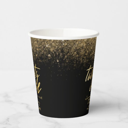 Chic 21st Birthday Black en Gold Glitter Papieren Bekers (Links)