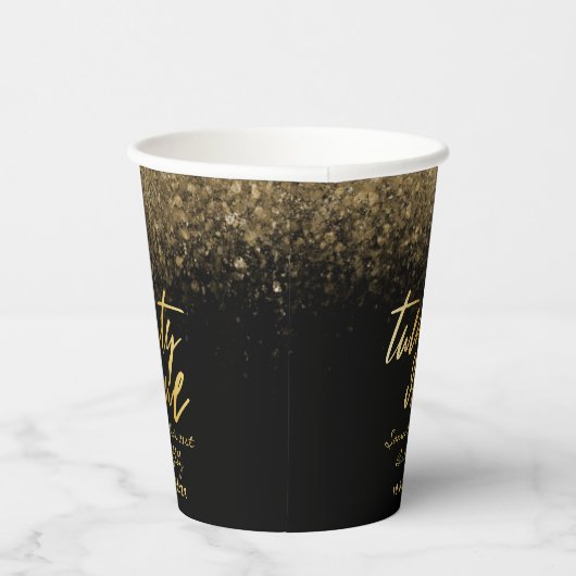 Chic 21st Birthday Black en Gold Glitter Papieren Bekers (Rechts)