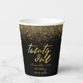 Chic 21st Birthday Black en Gold Glitter Papieren Bekers (Voorkant)