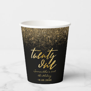Chic 21st Birthday Black en Gold Glitter Papieren Bekers