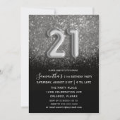 Chic 21st Birthday Black Silver-ballontype Kaart (Voorkant)